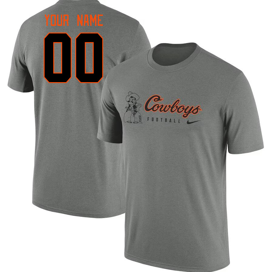 Custom Oklahoma State Cowboys Name And Number College Tshirt-Gray - Click Image to Close